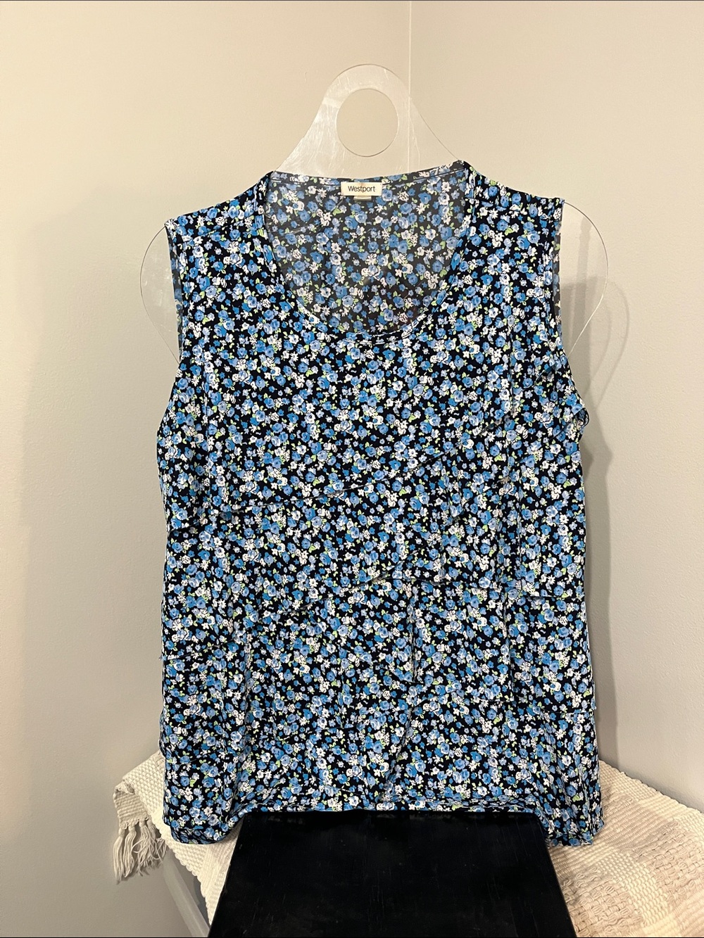 Westport Navy and Light Blue Floral sleeveless top